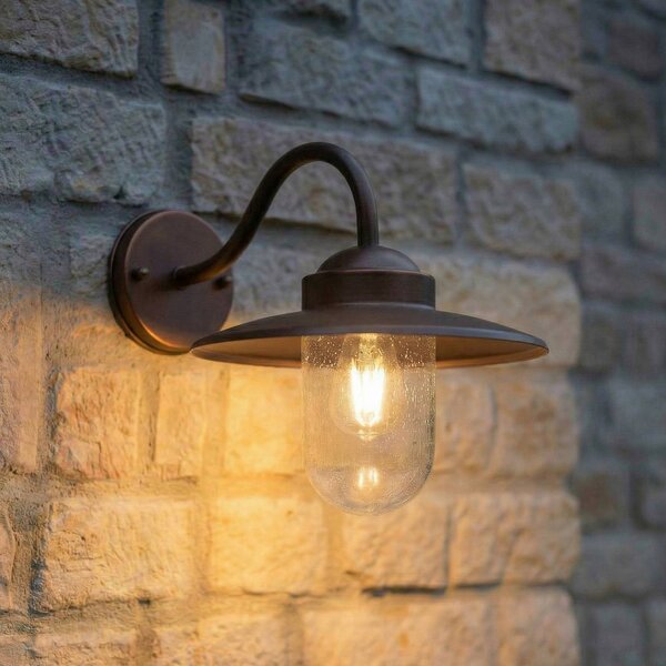Lindby Venkovní nástěnné svítidlo Bilma, rezavá barva, sklo, 29 cm, stmívatelný, Hnědá / rez, Hliník, Moderní, Lucerna