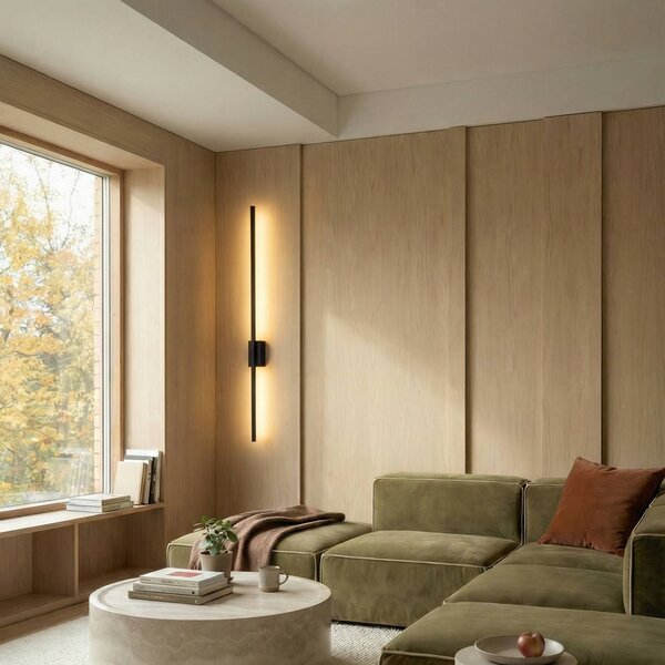 TK Lighting LED nástěnné svítidlo Flash, černé, výška 108 cm kovové 1 světlo, Černá, Obývací pokoj / jídelna, kov, Moderní