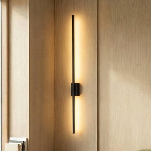TK Lighting LED nástěnné svítidlo Flash, černé, výška 108 cm kovové 1 světlo, Černá, Obývací pokoj / jídelna, kov, Moderní