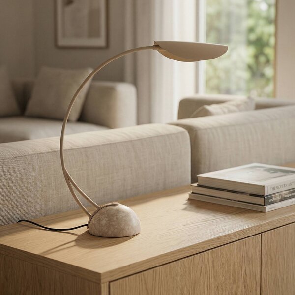 Lucande stolní lampa Rivera, béžová, kov, kámen, 51 cm, G9, Hliník / šedá / zinek, Obývací pokoj / jídelna, kov, Moderní