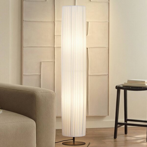 Lindby Stojací lampa Virelle, bílá, textil, výška 117 cm, E27, Bílá / opál, Obývací pokoj / jídelna, Textil / tkanina / hedvábí