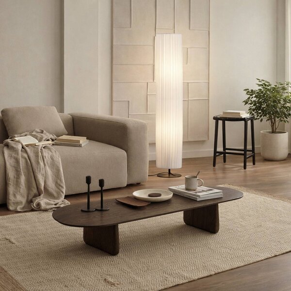 Lindby Stojací lampa Virelle, bílá, textil, výška 117 cm, E27, Bílá / opál, Obývací pokoj / jídelna, Textil / tkanina / hedvábí