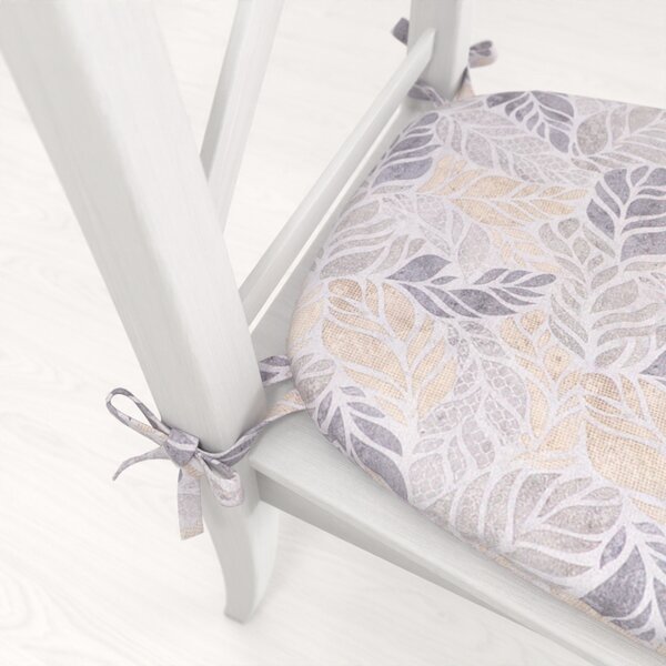 Biante Oblý podsedák PML-057 Mozaika žlutošedých listů na šedém - 39x37x3 cm