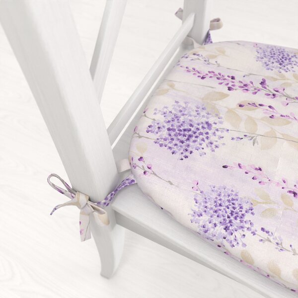 Biante Oblý podsedák PML-069 Fialové květy na bílém - 39x37x3 cm