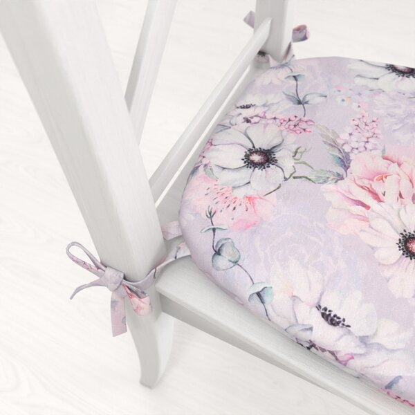Biante Oblý podsedák PML-068 Růžové květy na šedofialovém - 39x37x3 cm
