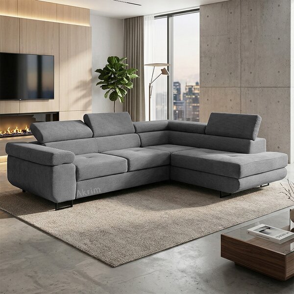 Sedací souprava GREIZ | 275x203 cm | pravá | rozkládací + úložný prostor | lincol 85D šedá | 3D manšestr