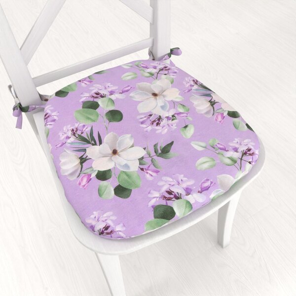 Biante Oblý podsedák PML-044 Květy magnolie na fialovém - 39x37x3 cm