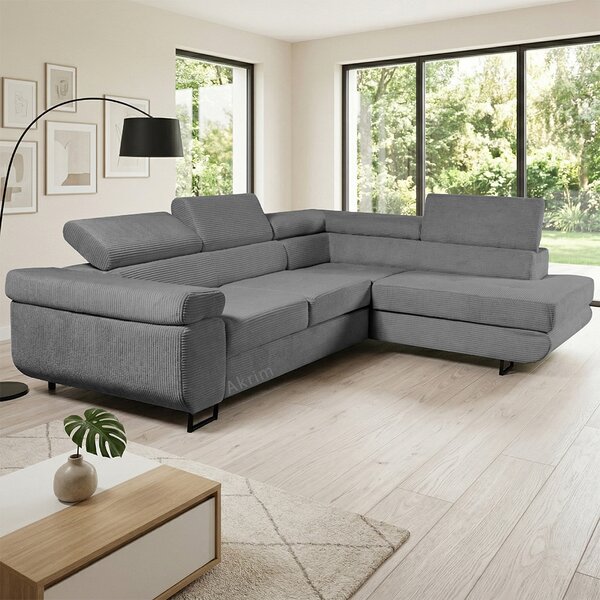 Sedací souprava GREIZ | 275x203 cm | pravá | rozkládací + úložný prostor | lincol 85D šedá | 3D manšestr