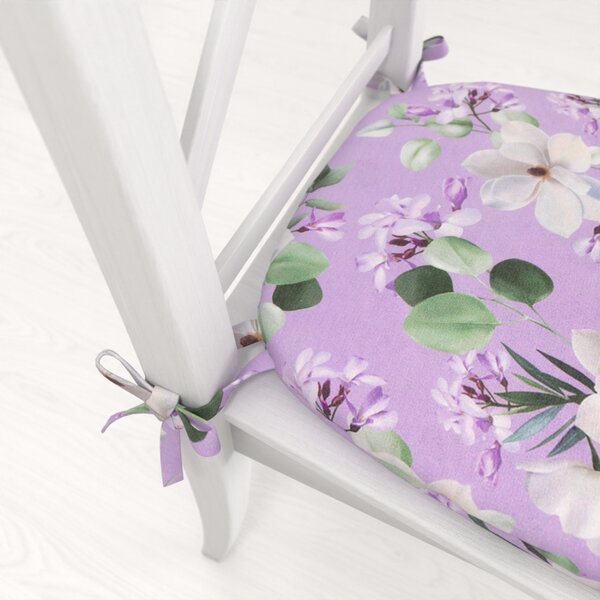 Biante Oblý podsedák PML-044 Květy magnolie na fialovém - 39x37x3 cm
