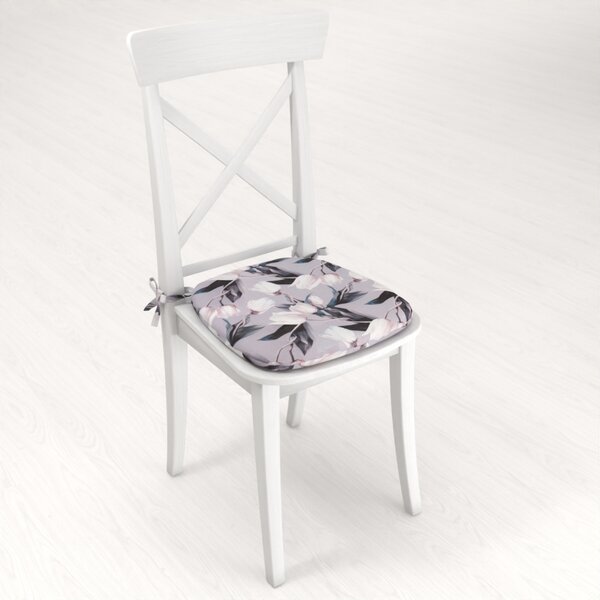 Biante Oblý podsedák PML-034 Bílé tulipány na šedém - 39x37x3 cm