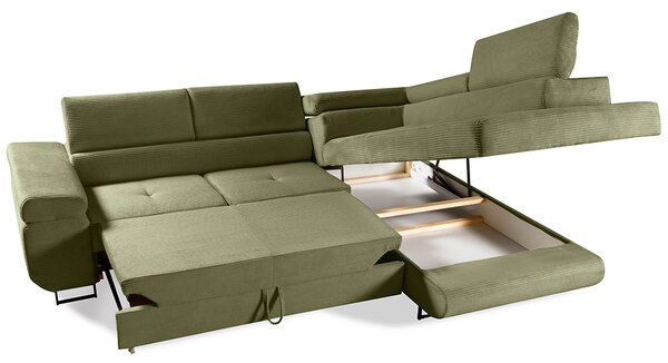 Sedací souprava GREIZ | 275x203 cm | pravá | rozkládací + úložný prostor | lincol 37D olivová zelená | 3D manšestr
