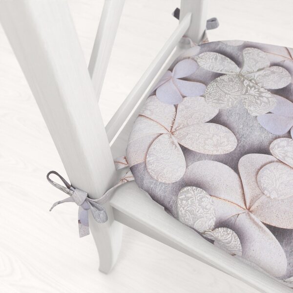 Biante Oblý podsedák PML-032 Designové květy na šedém - 39x37x3 cm