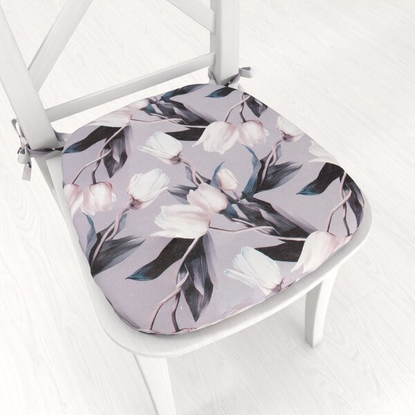 Biante Oblý podsedák PML-034 Bílé tulipány na šedém - 39x37x3 cm