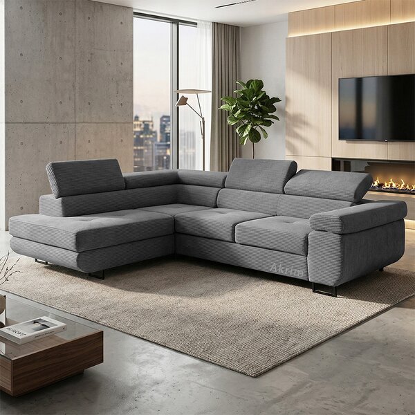 Sedací souprava GREIZ | 203x275 cm | levá | rozkládací + úložný prostor | lincol 85D šedá | 3D manšestr