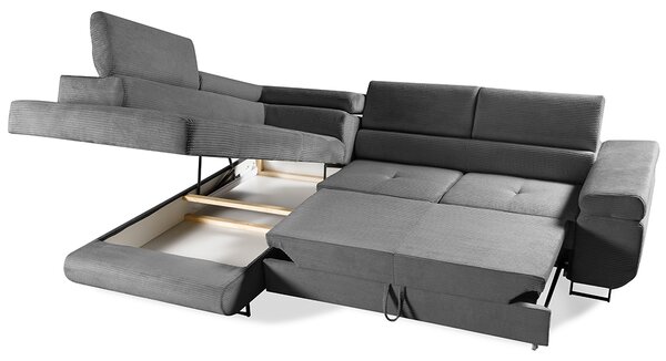 Sedací souprava GREIZ | 203x275 cm | levá | rozkládací + úložný prostor | lincol 85D šedá | 3D manšestr