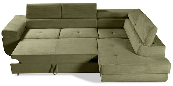 Sedací souprava GREIZ | 275x203 cm | pravá | rozkládací + úložný prostor | lincol 37D olivová zelená | 3D manšestr