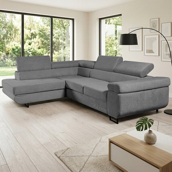 Sedací souprava GREIZ | 203x275 cm | levá | rozkládací + úložný prostor | lincol 85D šedá | 3D manšestr