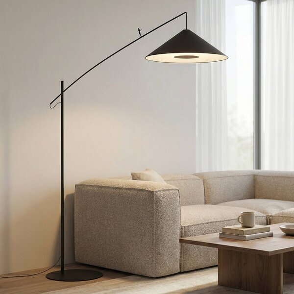 Nowodvorski Lighting Lampy Poise, černá, ocel, textil, dosah 260 cm, Černá, Obývací pokoj / jídelna, kov, Moderní, stojací lampa
