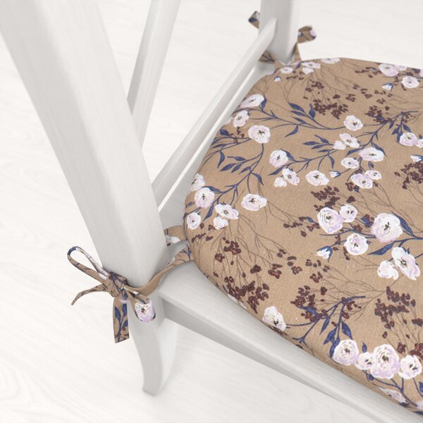 Biante Oblý podsedák PML-036 Pnoucí květiny na hnědém - 39x37x3 cm