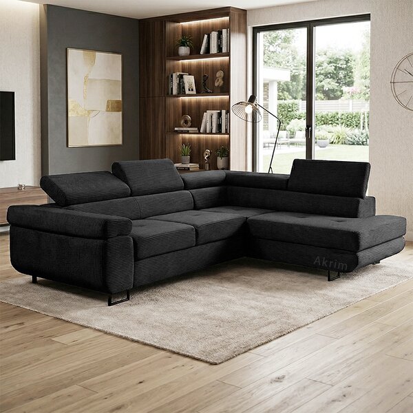 Sedací souprava GREIZ | 275x203 cm | pravá | rozkládací + úložný prostor | lincol 100D černá | 3D manšestr