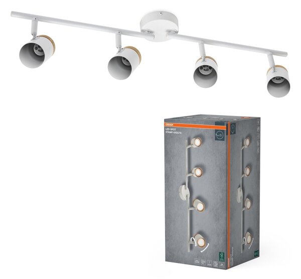 Bílé stropní bodové svítidlo Stamp s dřevěným dekorem 4xGU10