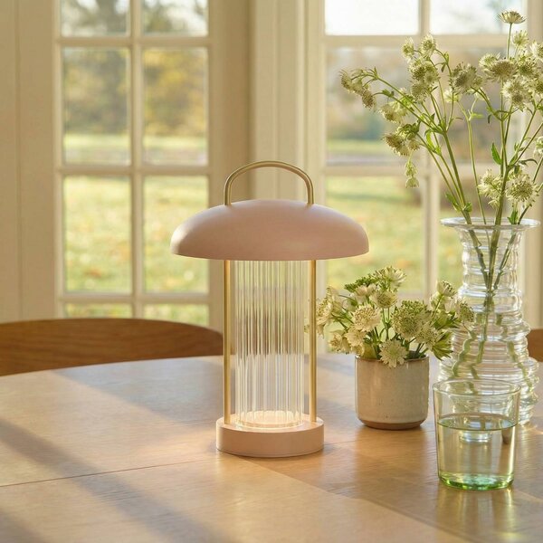 Nordlux LED stolní lampa Mirano na baterie, prachově růžová, výška 29 cm, kov, stmívatelný, Fialová / růžová / barva růže, Obývací pokoj / jídelna, kov, Skandinávský, Lucerna