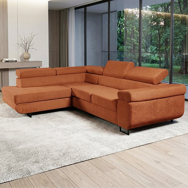 Sedací souprava GREIZ | 203x275 cm | levá | rozkládací + úložný prostor | lincol 52D cihlová | 3D manšestr