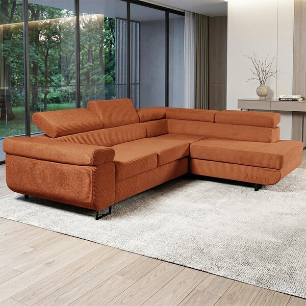 Sedací souprava GREIZ | 275x203 cm | pravá | rozkládací + úložný prostor | lincol 52D cihlová | 3D manšestr