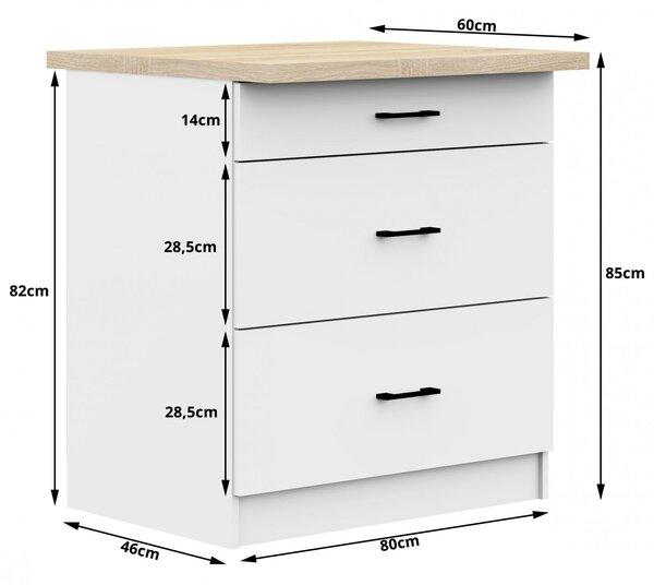 Kuchyňská skříňka OLIVIA se zásuvkami – 80 cm | Bílá / Dub Sonoma