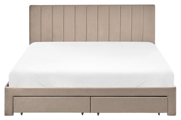 Postel s úložnými zásuvkami Umělý samet LONZAC 160 x 200 cm Taupe