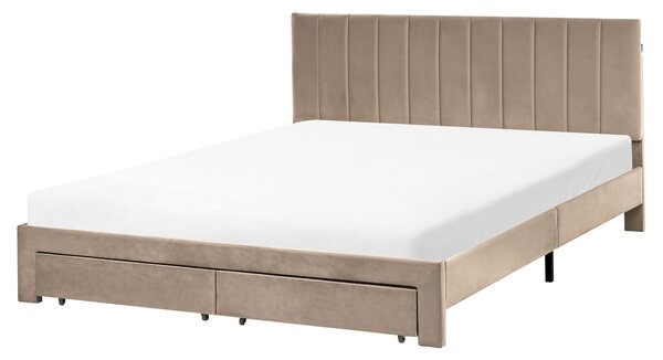 Postel s úložnými zásuvkami Umělý samet LONZAC 160 x 200 cm Taupe