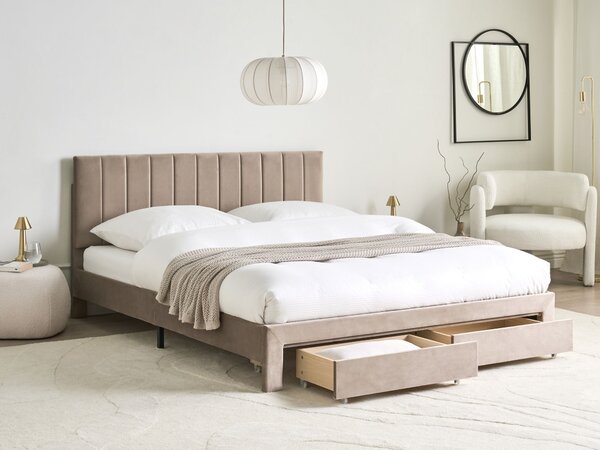 Postel s úložnými zásuvkami Umělý samet LONZAC 160 x 200 cm Taupe