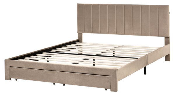 Postel s úložnými zásuvkami Umělý samet LONZAC 160 x 200 cm Taupe