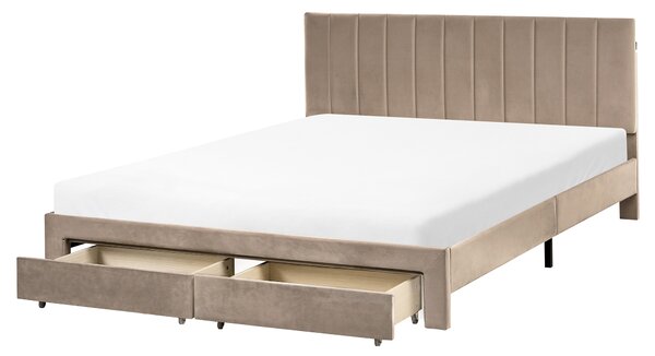 Postel s úložnými zásuvkami Umělý samet LONZAC 160 x 200 cm Taupe