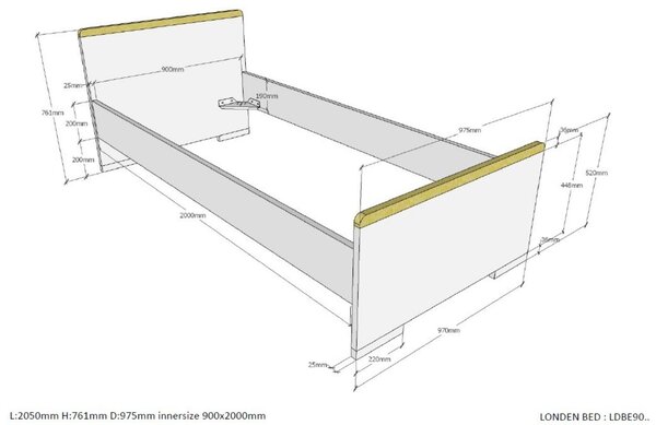 Bílá postel Vipack Londen 90 x 200 cm