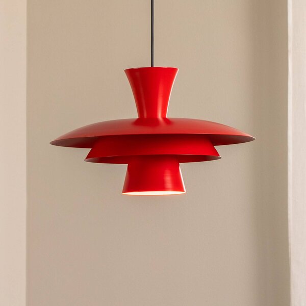 Luminex Závěsné světlo Plato, červené, kov, Ø 38 cm, E27, stmívatelný, Červená, Obývací pokoj / jídelna, kov, Moderní