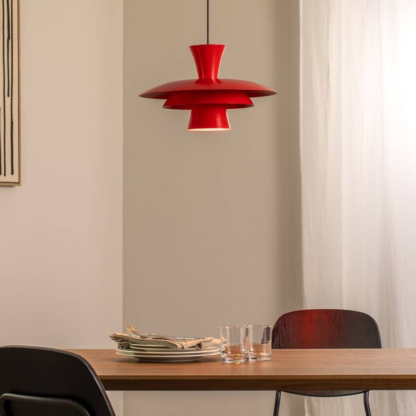 Luminex Závěsné světlo Plato, červené, kov, Ø 38 cm, E27, stmívatelný, Červená, Obývací pokoj / jídelna, kov, Moderní