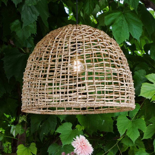 PR Home venkovní závěsné svítidlo Cebu, Ø 46 cm, kabel 2,5 m, IP44, stmívatelný, Světlé dřevo, Dřevo, Venkovský / rustikální