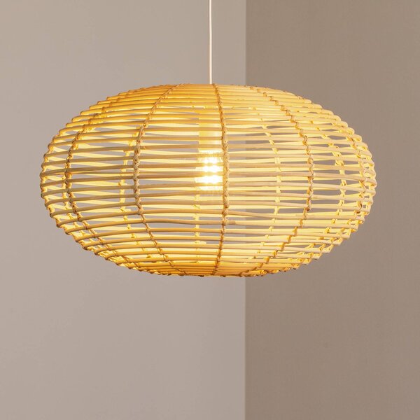 Nowodvorski Lighting Závěsné světlo RATTAN, Ø 60 cm, přírodní hnědá, ratan, E27, stmívatelný, Světlé dřevo, Obývací pokoj / jídelna, Dřevo