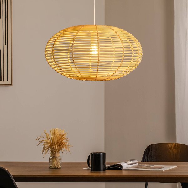 Nowodvorski Lighting Závěsné světlo RATTAN, Ø 60 cm, přírodní hnědá, ratan, E27, stmívatelný, Světlé dřevo, Obývací pokoj / jídelna, Dřevo