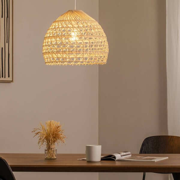 Nowodvorski Lighting Závěsné světlo BOHO, Ø 43 cm, přírodní hnědá, ratan, E27, stmívatelný, Světlé dřevo, Obývací pokoj / jídelna, Dřevo