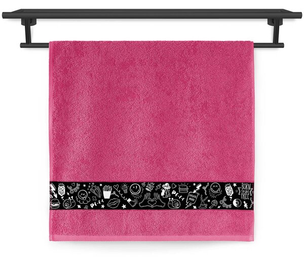 Ručník Veba NORA tisk Stylový design sytá růžová Velikost: 50x100 cm