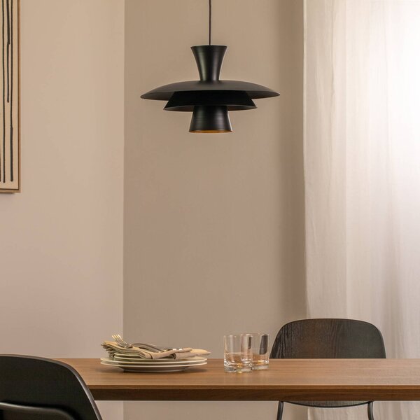 Luminex Závěsné světlo Plato, černé, kov, Ø 38 cm, E27, stmívatelný, Černá, Obývací pokoj / jídelna, kov, Moderní