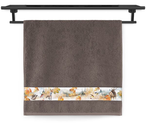Ručník Veba NORA tisk Čtvero ročních období PODZIM tmavá hnědá Velikost: 50x100 cm