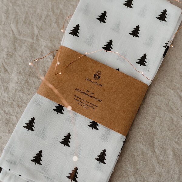 Lněná utěrka Fir Trees – set 2 ks