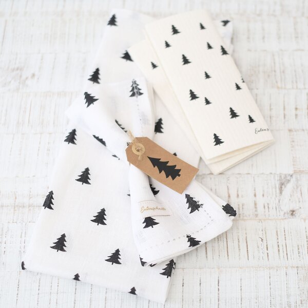 Lněná utěrka Fir Trees – set 2 ks