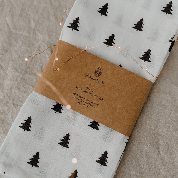 Lněná utěrka Fir Trees – set 2 ks