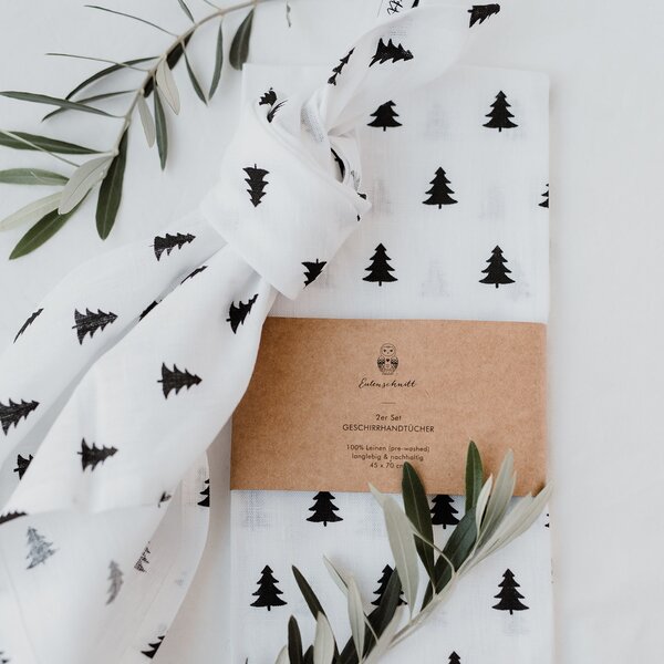 Lněná utěrka Fir Trees – set 2 ks