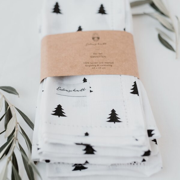Lněný ubrousek Fir Trees – set 4 ks
