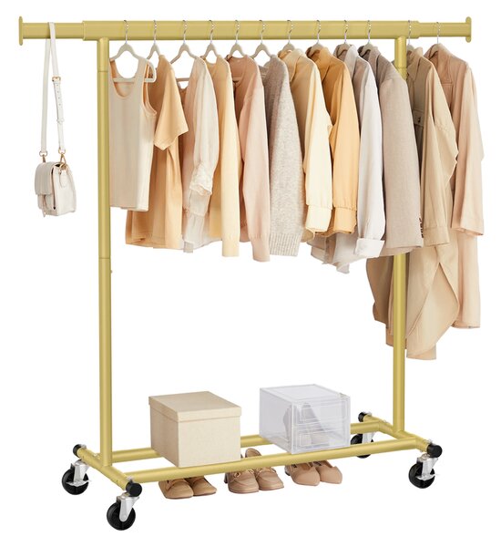 SONGMICS Pojízdný věšák na oděvy, nosnost 100 kg, 92-132 x 161,5 x 45 cm zlatá